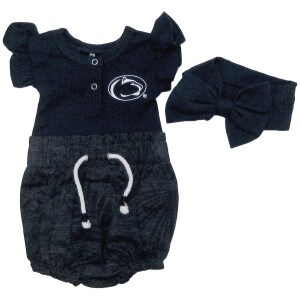 infant navy onesie with Penn State Athletic Logo and bow headband